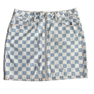Forever 21 Blue & Denim Checkered Mini Skirt MEDIUM